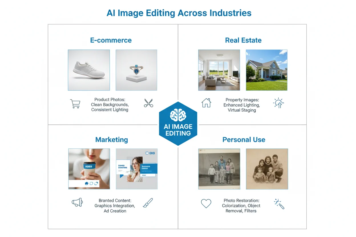 KI-Bildbearbeitungsanwendungen über verschiedene Branchen