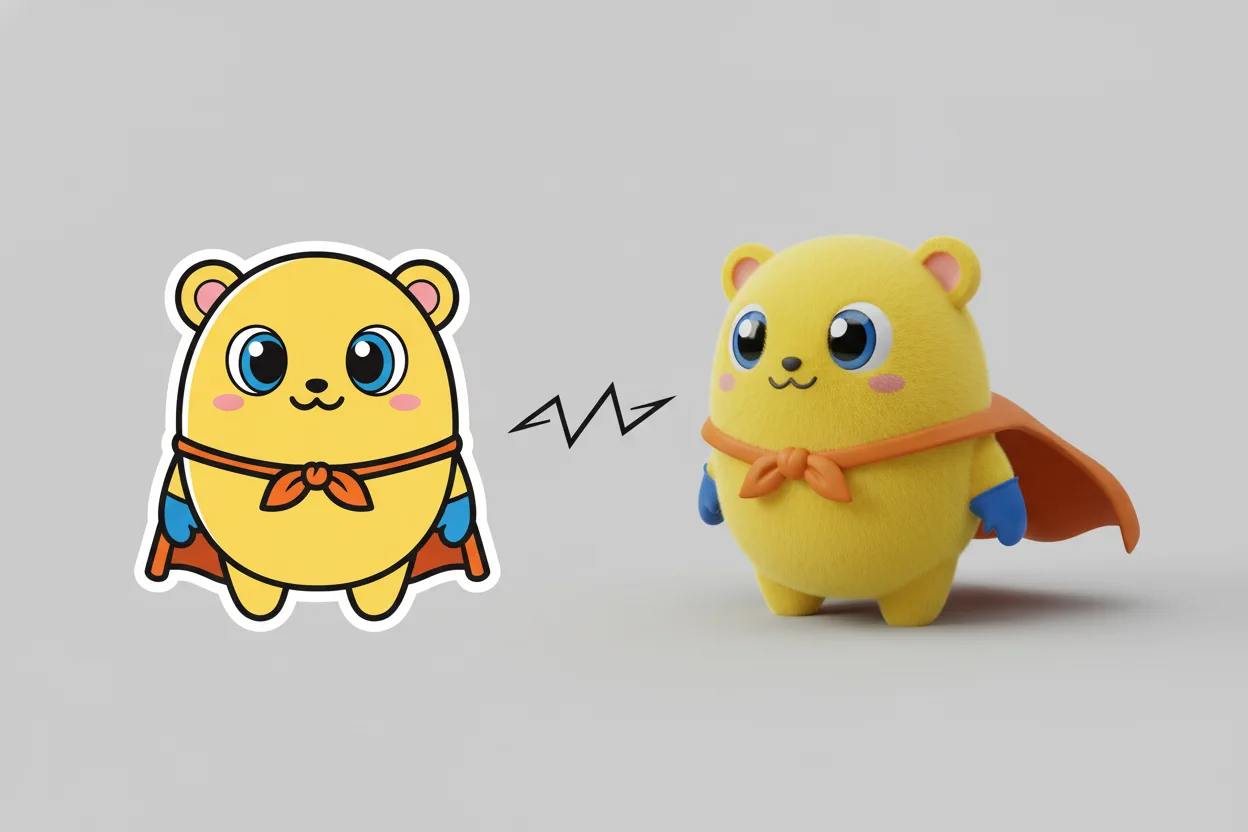 2D-Illustration mit KI in 3D-Rendering konvertiert