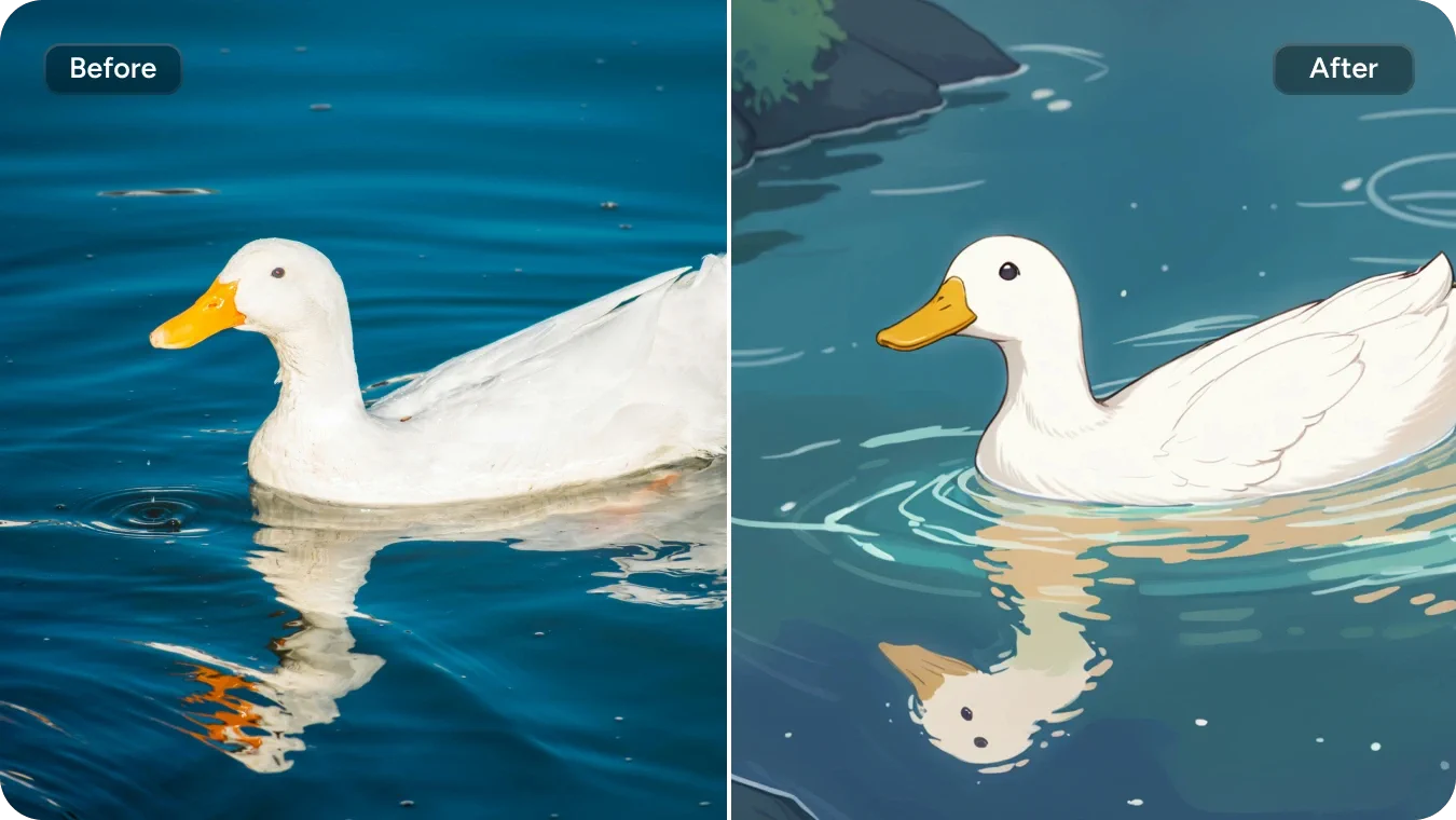 AiPose AI Style Filter - Transform duck portrait with cartoon filter