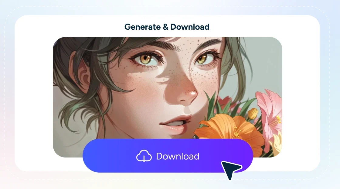 Download interface for AI-generated cartoon girl image