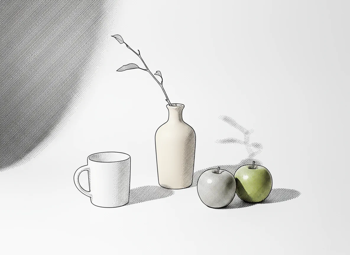 Stillleben-Fotos in Umrisszeichnungen verwandeln - After